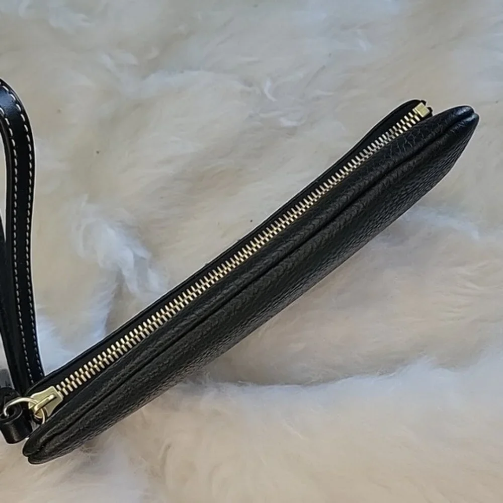 DOONEY & BOURKE NeW Black Pebbled Leather Fold Over Wristlet‎ Wallet Clutch Bag